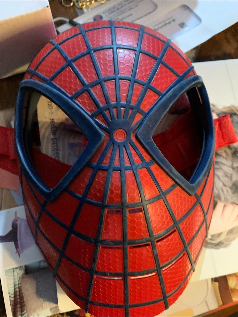 Hard Plastic Kids Red & Blue Spider Man With Strap Mask
